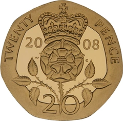 2008 Proof Gold 20p Coin Crowned Tudor Rose