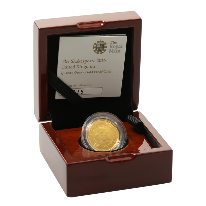 2016 1/4oz William Shakespeare Proof Gold Coin Boxed