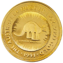 1991 Australian Kangaroo Gold Nugget Coin 1oz