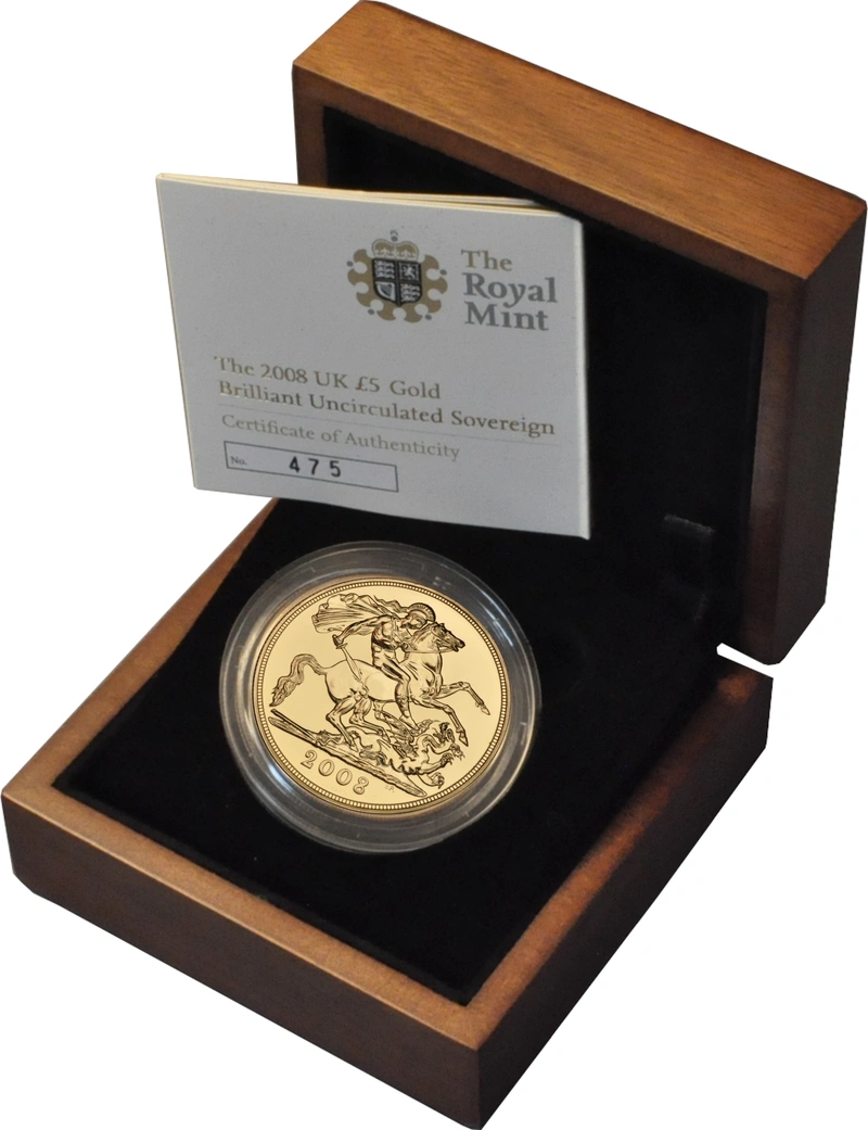 2008 - Gold Five Pound Coin, Brilliant Uncirculated