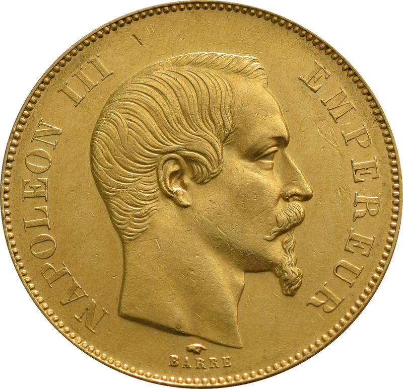50 Francs French Gold Coin Napoleon III Bare Head