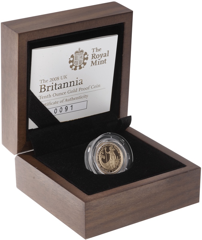 2008 Proof Britannia Tenth Ounce boxed with COA