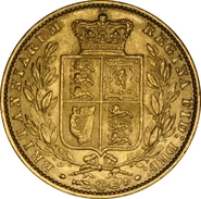 1861 Gold Sovereign Coin Queen Victoria Young Head Shield Back