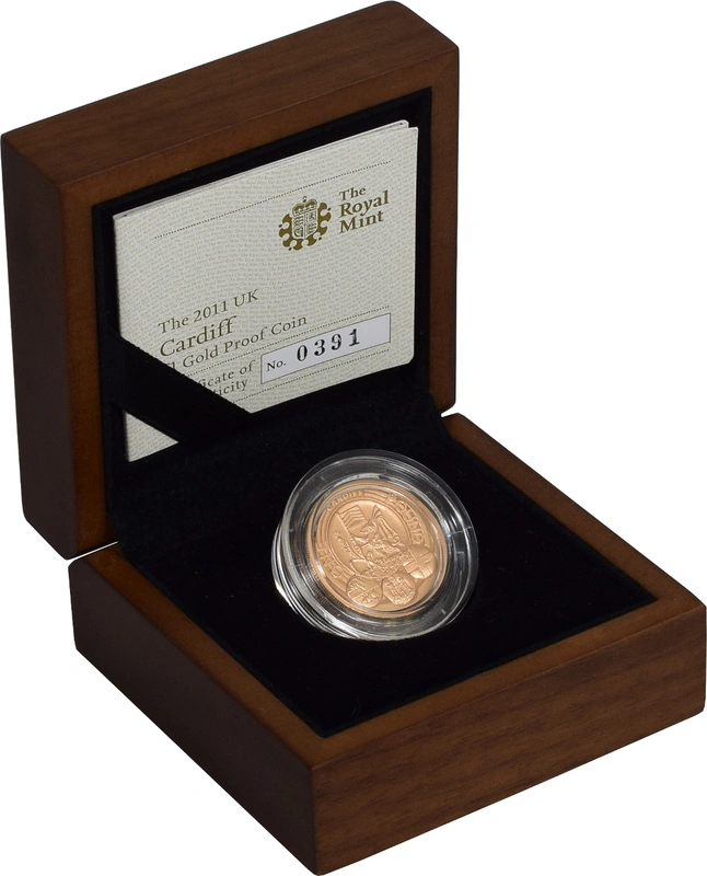 2011 Proof Gold 1 Pound Coin Cardiff Boxed