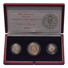 1989 Proof Gold Sovereign 3 Coin Set 500th Anniversary Edition Boxed