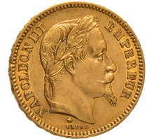 1861 20 French Francs Gold Coin Napoleon III A