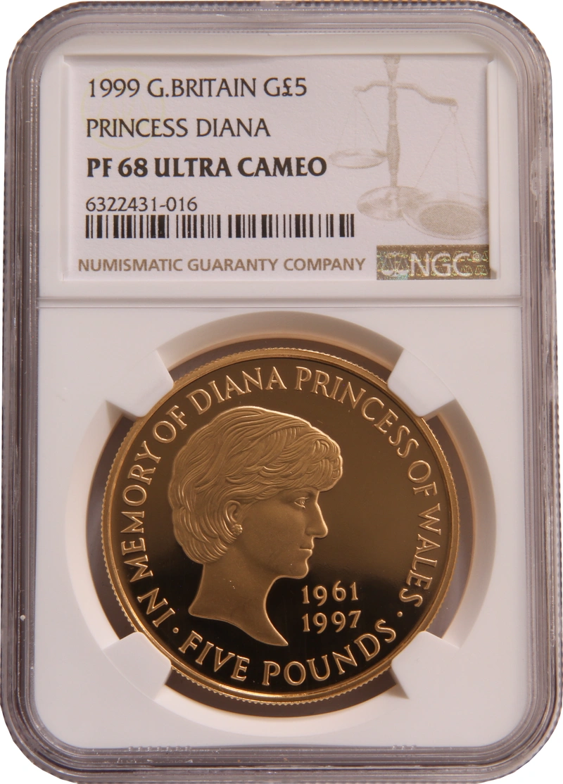 1999 - Gold £5 Proof Crown, Diana Princess of Wales Memorial NGC PF68