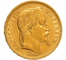 1862 20 French Francs Gold Coin Napoleon III BB