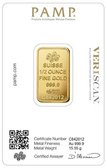 PAMP 1/2oz Gold Bar Minted
