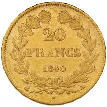 1840 20 French Francs Gold Coin Louis-Philippe A