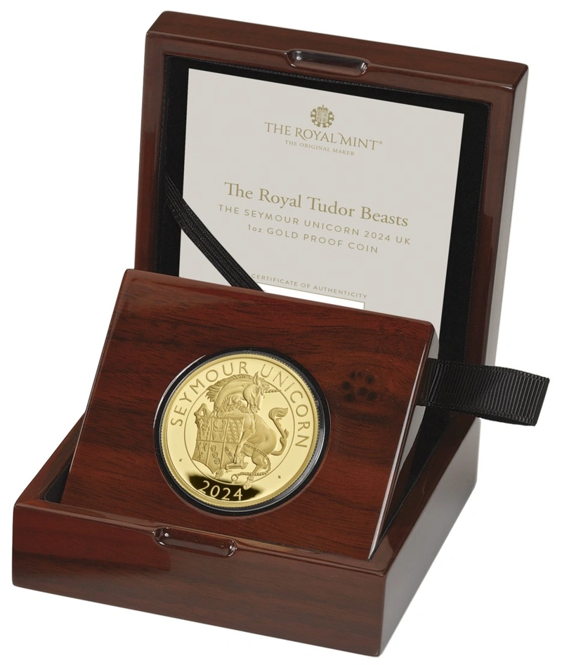 2024 Seymour Unicorn Gold Coin Tudor Beasts 1oz Proof Boxed