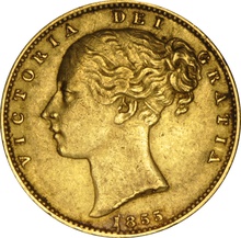 1855 Gold Sovereign - Victoria Young Head Shield Back- London ...