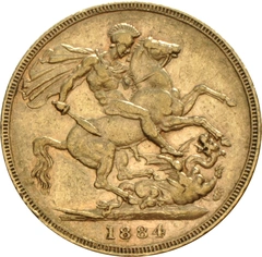 1884 Gold Sovereign Coin Queen Victoria Young Head Melbourne