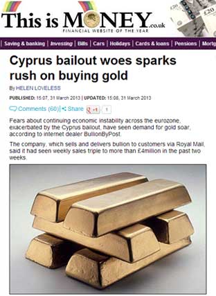 Cyprus Bailout Woes Sparks Rush on Buying Gold